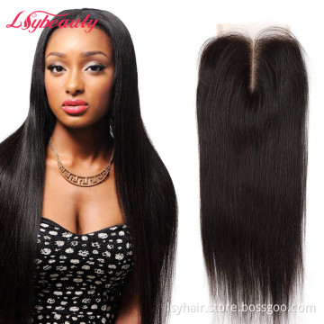Lsy Beauty Size 4x4 Natural Pre Plucked Brazilian Straight Human Hair Lace Closure Middle Part  Human Hair Lace Top Closure